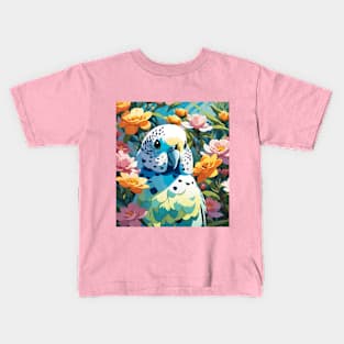 Blossoming Budgie- Budgerigar with beautiful buttercups Kids T-Shirt